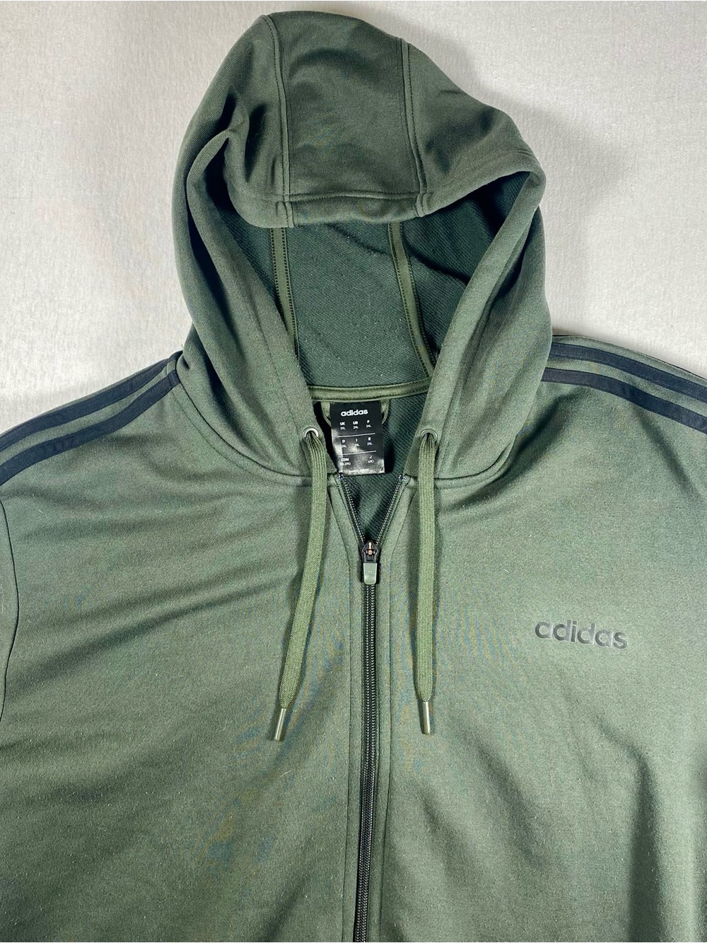 Adidas Full Zip Hoodie Sweatshirt Mens 2XL Green Stripes Climalite